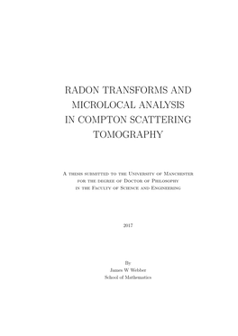 Radon Transforms and Microlocal Analysis in Compton Scattering Tomography