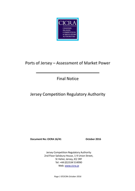 Ports of Jersey – Assessment of Market Power ______Final Notice