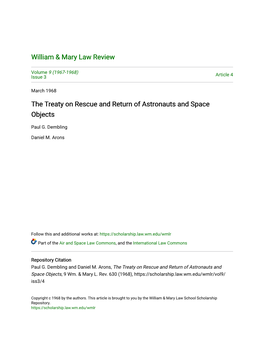 The Treaty on Rescue and Return of Astronauts and Space Objects