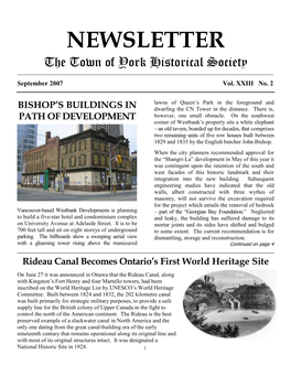 NEWSLETTER the Town of York Historical Society ______