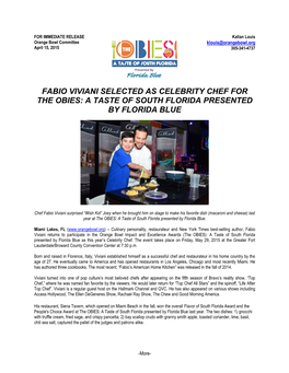Fabio Viviani Selected As Celebrity Chef for the Obies: a Taste of South Florida Presented by Florida Blue