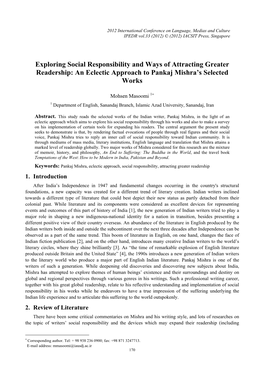 Exploring Social Responsibility and Ways of Attracting Greater Readership: an Eclectic Approach to Pankaj Mishra's Selected Wo