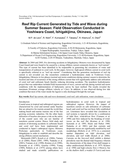 Reef Rip Current Generated by Tide and Wave During Summer Season: Field Observation Conducted in Yoshiwara Coast, Ishigakijima, Okinawa, Japan