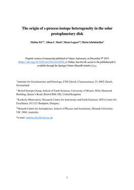 The Origin of S-Process Isotope Heterogeneity in the Solar Protoplanetary Disk