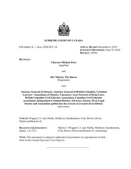 R. V. Zora, 2020 SCC 14 APPEAL HEARD: December 4, 2019 JUDGMENT RENDERED: June 18, 2020 DOCKET: 38540