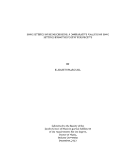 Song Settings of Heinrich Heine: a Comparative Analysis of Song Settings from the Poetry Perspective