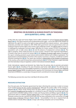 Briefing on Business & Human Rights in Tanzania 2019