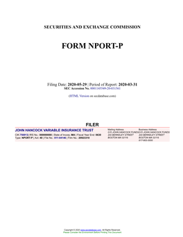 JOHN HANCOCK VARIABLE INSURANCE TRUST Form NPORT