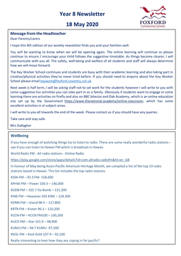 Year 8 Newsletter 18 May 2020