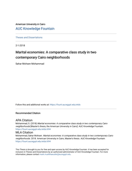 A Comparative Class Study in Two Contemporary Cairo Neighborhoods