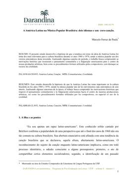 1 a América Latina Na Música Popular Brasileira: Dois Idiomas E Um Coro