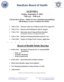 AGENDA Friday, September 9, 2016 7:00 A.M