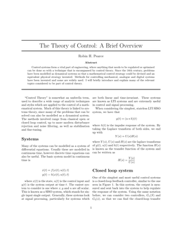 The Theory of Control: a Brief Overview