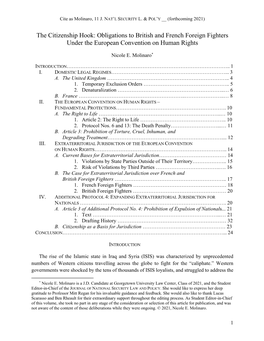 The Citizenship Hook: Obligations to British and French Foreign Fighters Under the European Convention on Human Rights