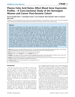 Plasma Fatty Acid Ratios Affect Blood Gene Expression Profiles - a Cross-Sectional Study of the Norwegian Women and Cancer Post-Genome Cohort