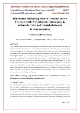 Introduction Minimizing Planned Downtime of SAP Systems with the Virtualization Technologies & Systematic Review and Resear