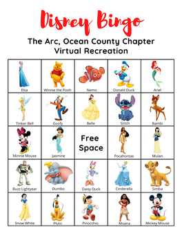 Disney Bingo the Arc, Ocean County Chapter Virtual Recreation