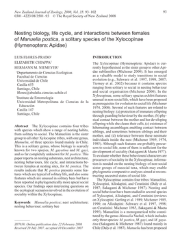 Manuelia Postica, a Solitary Species of the Xylocopinae (Hymenoptera: Apidae)