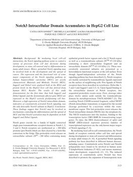 Notch3 Intracellular Domain Accumulates in Hepg2 Cell Line