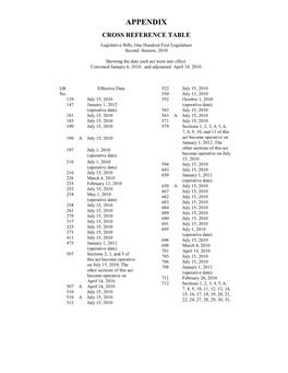 Operative Dates for Legislative Bills Enacted During the 2010