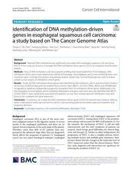 Identification of DNA Methylation-Driven Genes in Esophageal Squamous Cell Carcinoma: a Study Based on the Cancer Genome Atlas