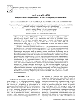 Plagioclase-Bearing Monomict Ureilite Or Ungrouped Achondrite?