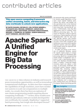 Apache Spark: a Unified Engine for Big Data Processing