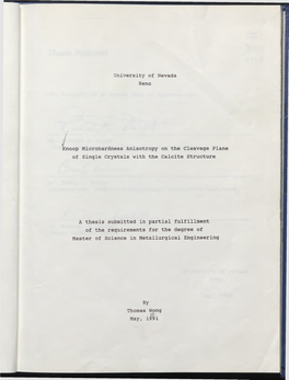 University of Nevada Reno Knoop of Microhardness Anisotropy on The