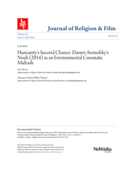 Darren Aronofsky's Noah (2014) As an Environmental Cinematic Midrash Lila Moore Zefat Academic College & Cybernetic Futures Institute, Lila.Dancefilm@Gmail.Com