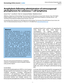 Anaphylaxis Following Administration of Extracorporeal Photopheresis for Cutaneous T Cell Lymphoma