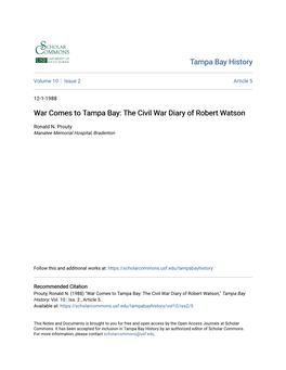 War Comes to Tampa Bay: the Civil War Diary of Robert Watson