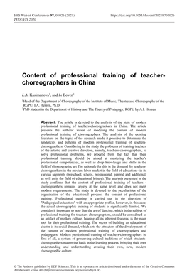 Content of Professional Training of Teacher-Choreographers in China