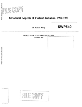 Structural Aspects of Turkish Inflation, 1950-1979 Public Disclosure Authorized