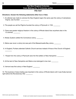 New England Colonies Blacklines.Qxd