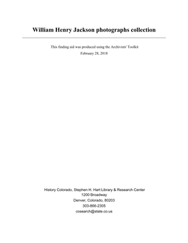 William Henry Jackson Photographs Collection