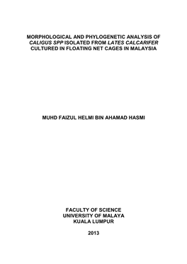 Morphological and Phylogenetic Analysis of Caligus Spp Isolated from Lates Calcarifer Cultured in Floating Net Cages in Malaysia