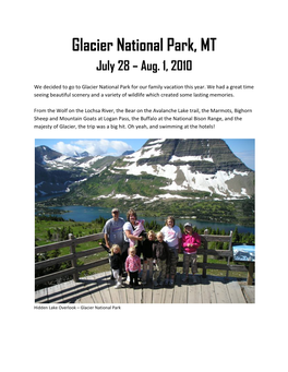 Glacier National Park, MT July 28 – Aug