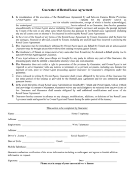 Personal Guarantee of Rental Agreement