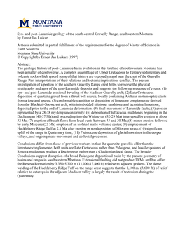 And Post-Laramide Geology of the South-Central