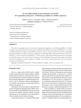 In Vitro FREE-RADICAL SCAVENGING ACTIVITY of Aegopodium Podagraria L. and Orlaya Grandiflora (L.) Hoffm