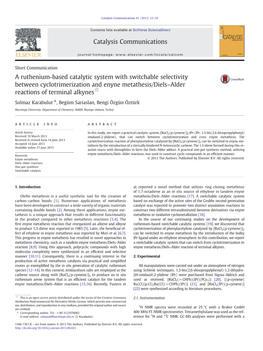 A Ruthenium-Based Catalytic System with Switchable Selectivity Between Cyclotrimerization and Enyne Metathesis/Diels–Alder Reactions of Terminal Alkynes☆