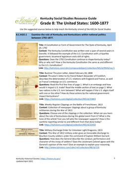 Grade 8: the United States: 1600-1877