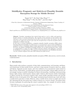 Mobihydra: Pragmatic and Multi-Level Plausibly Deniable Encryption Storage for Mobile Devices?