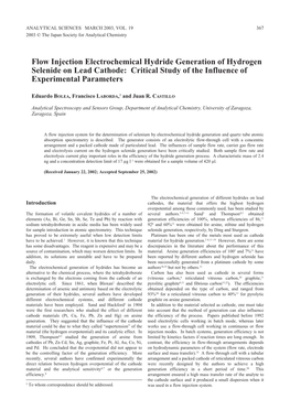 Flow Injection Electrochemical Hydride Generation of Hydrogen Selenide on Lead Cathode: Critical Study of the Influence of Experimental Parameters