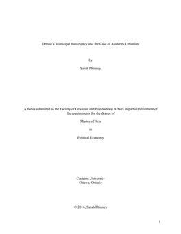 Detroit's Municipal Bankruptcy and the Case of Austerity Urbanism