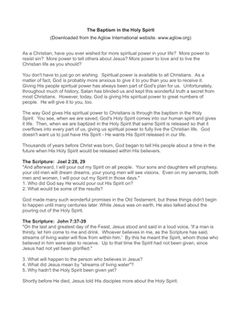 The Baptism in the Holy Spirit (Downloaded from the Aglow International Website