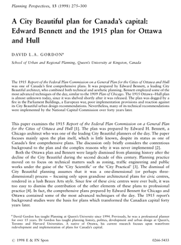 Edward Bennett and the 1915 Plan for Ottawa and Hull