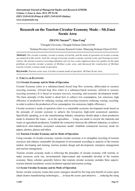 Research on the Tourism Circular Economy Mode—Mt.Emei Scenic Area