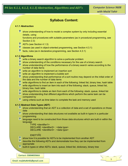 P4 Sec 4.1.1, 4.1.2, 4.1.3) Abstraction, Algorithms and ADT's