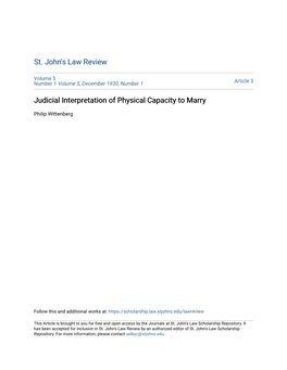 Judicial Interpretation of Physical Capacity to Marry